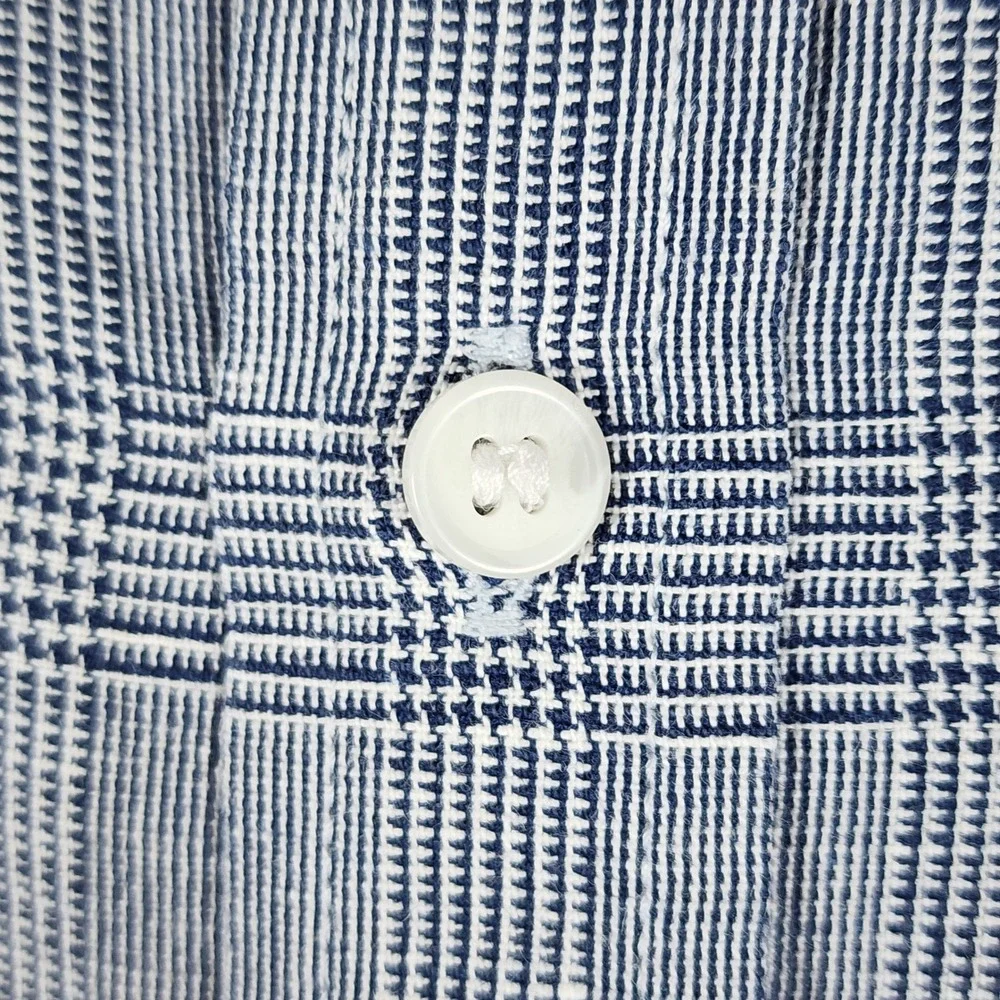 Banana Republic Button Down Mens XXL Slim Linen Blend Glen Plaid Blue Excellent